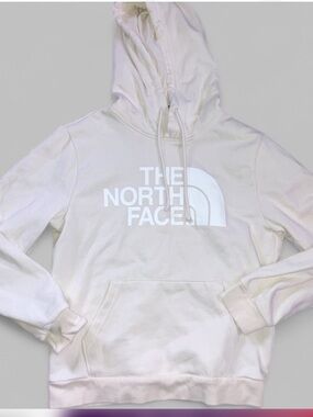 The north face circular design cream logo sweatshirt hoodie Sz S EUC